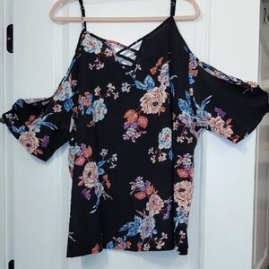 SHEIN Black Floral Cold Shoulder Blouse